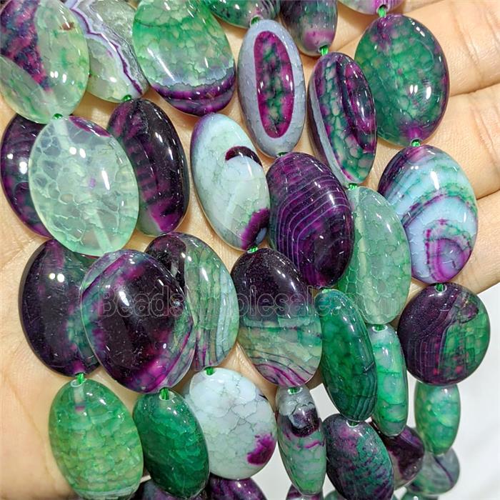 Green Purple Veins Agate Oval Beads Banded Dye