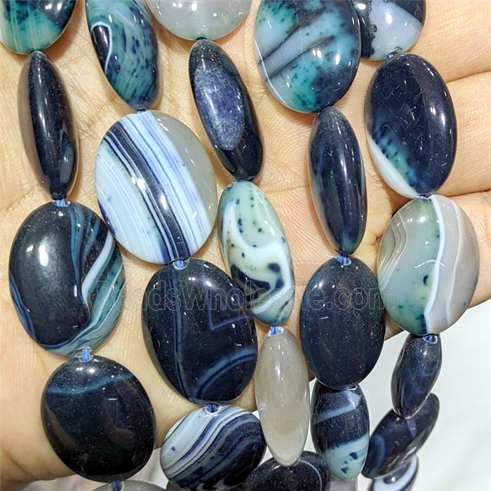 Deepgreen Stripe Agate Oval Beads Banded Dye