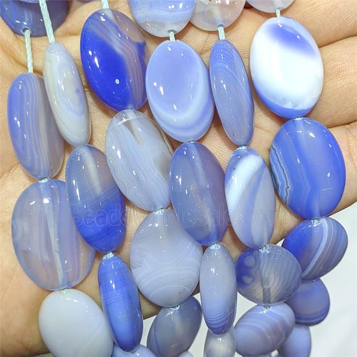 Blue Stripe Agate Oval Beads Banded Dye