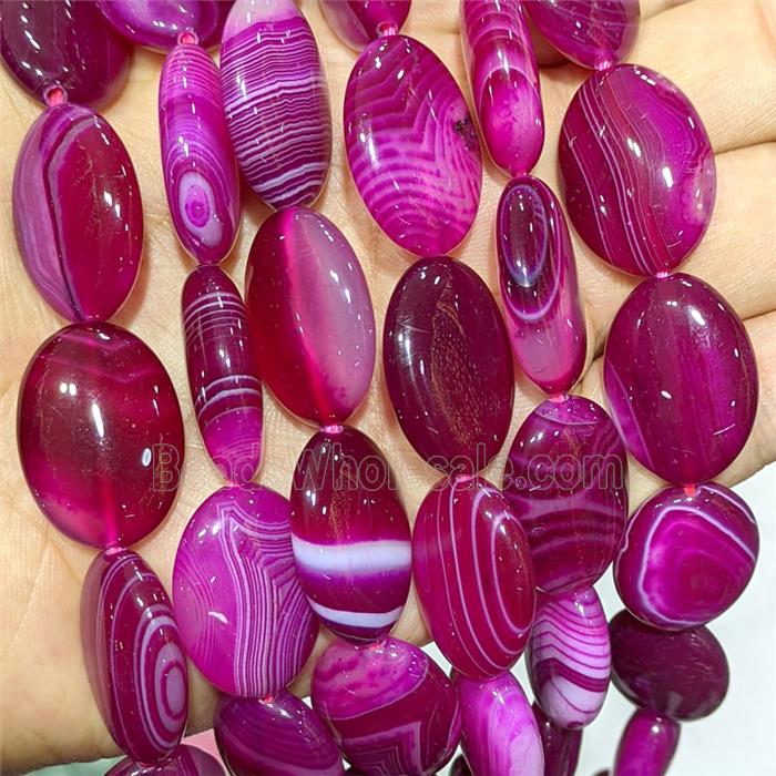 Hotpink Stripe Agate Oval Beads Banded Dye