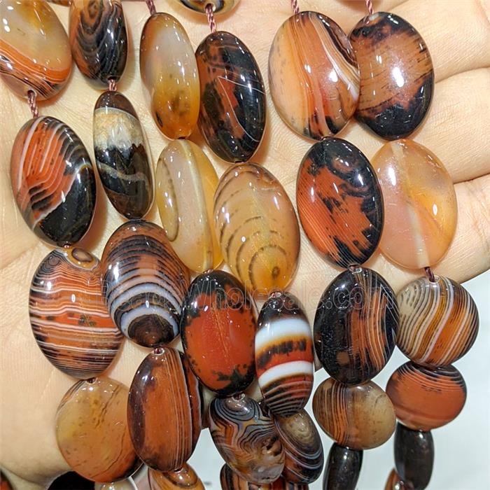 Black Red Stripe Agate Oval Beads Banded Dye