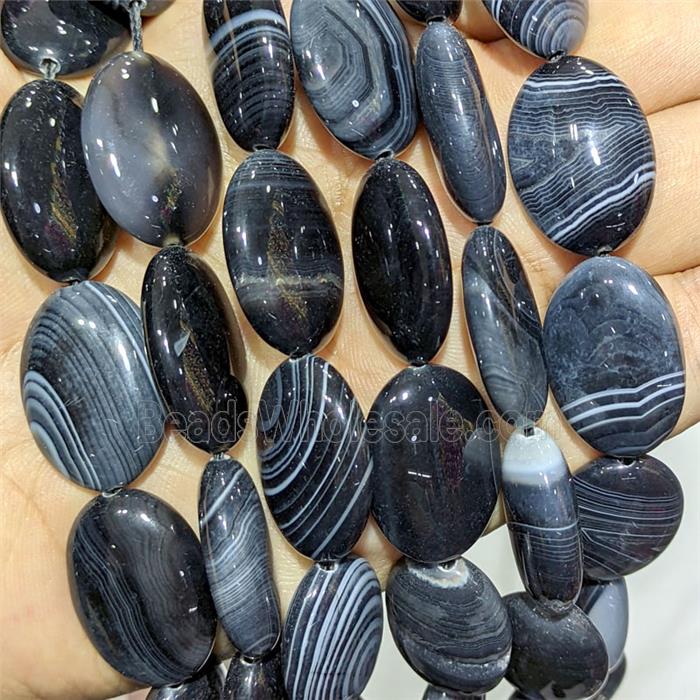 Black Stripe Agate Oval Beads Banded Dye