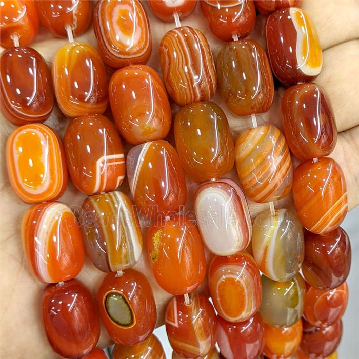 Orange Stripe Agate Barrel Beads Banded Dye