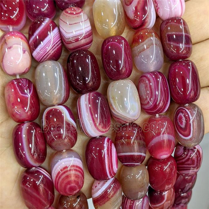 Red Stripe Agate Barrel Beads Banded Dye