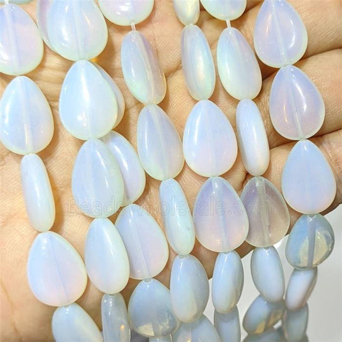White Opalite Teardrop Beads Flat