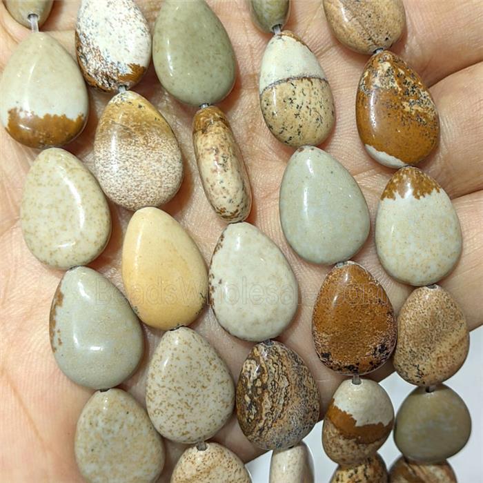 Picture Jasper Teardrop Beads Flat