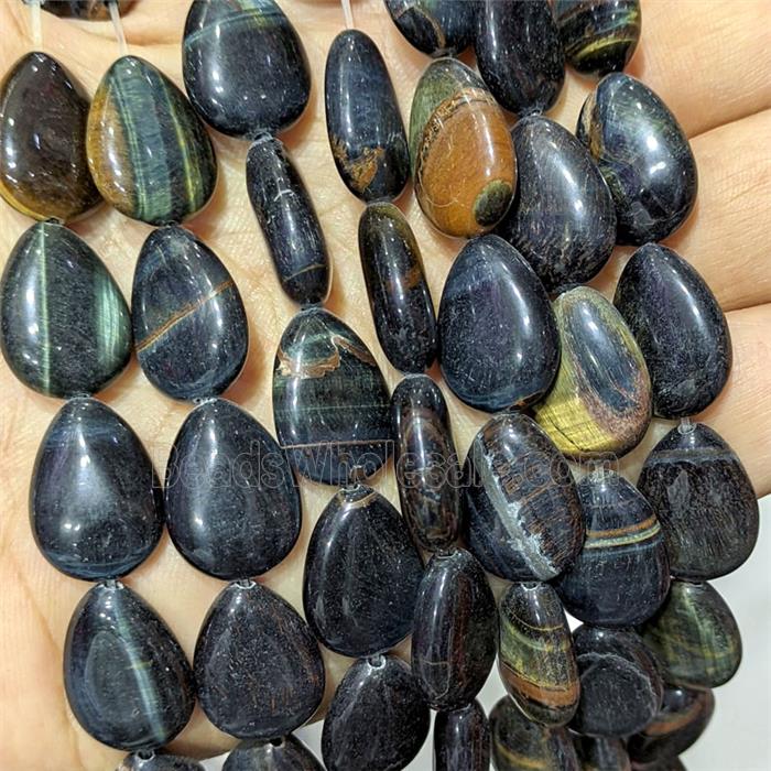 Tiger Eye Stone Teardrop Beads Flat