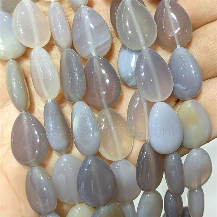Natural Gray Agate Teardrop Beads Flat
