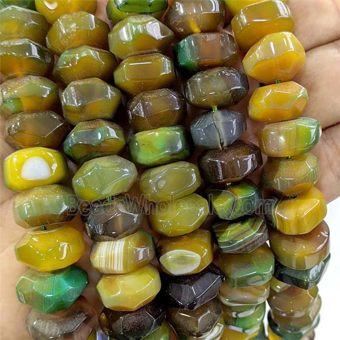 Olive Agate Rondelle Beads Faceted Dye
