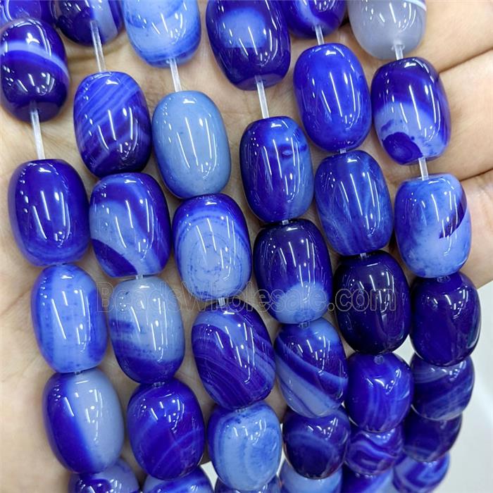 Natural Stripe Agate Barrel Beads Blue Dye