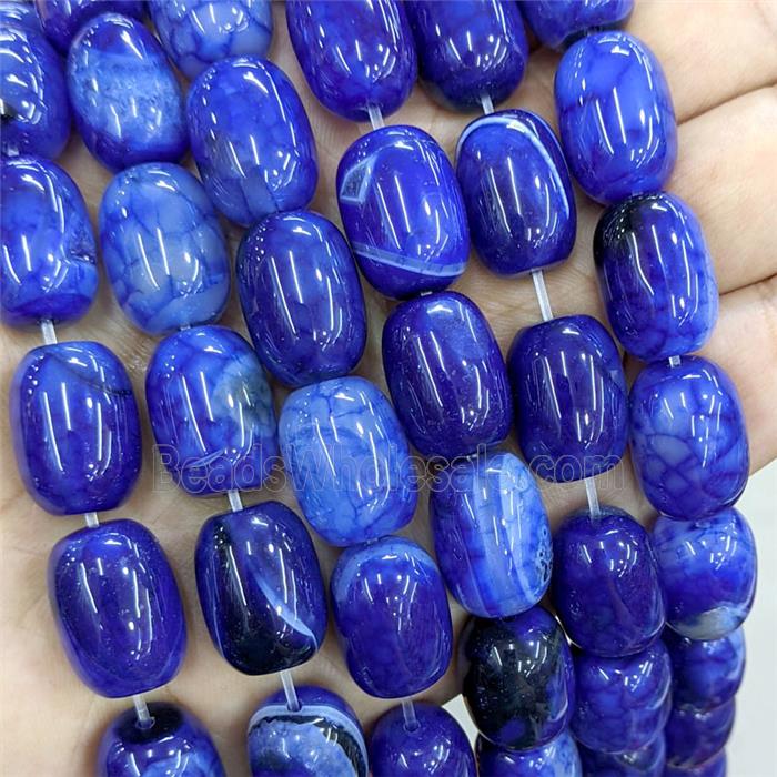 Natural Veins Agate Barrel Beads Blue Dye
