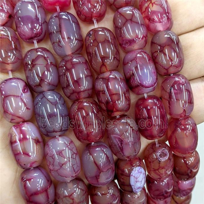Natural Veins Agate Barrel Beads Red Dye