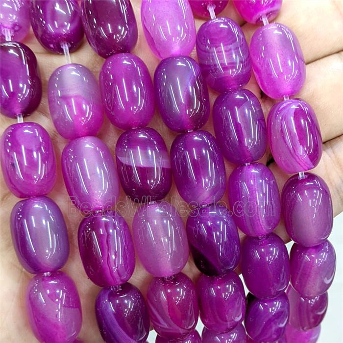 Natural Stripe Agate Barrel Beads Hotpink Dye