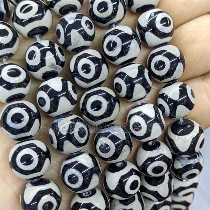 Tibetan Agate Beads Black White Eye Smooth Round