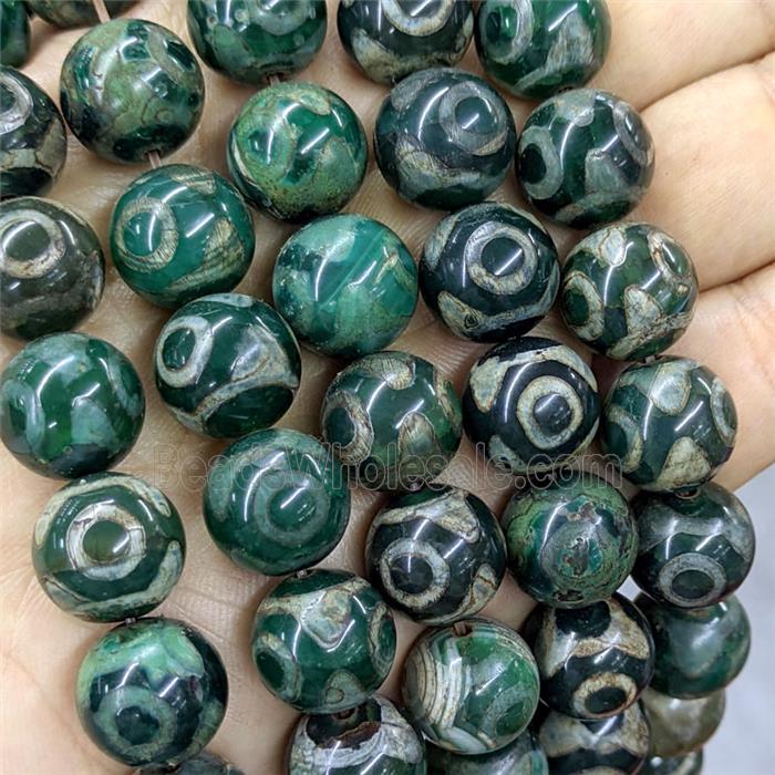 Green Tibetan Agate Beads Eye Smooth Round