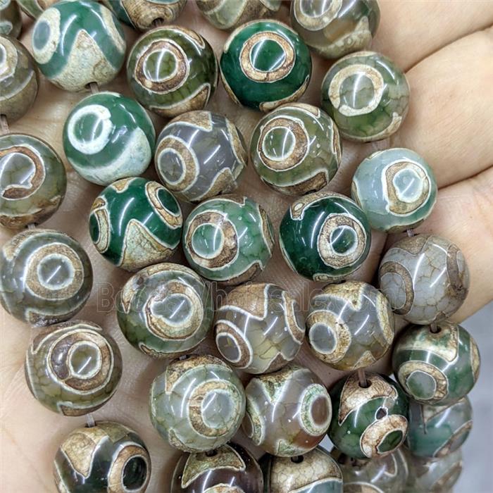 Tibetan Agate Beads Green Eye Smooth Round