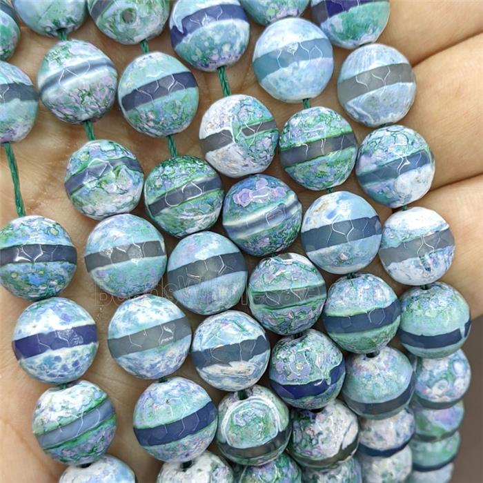 Green Tibetan Agate Beads Faceted Round Dye