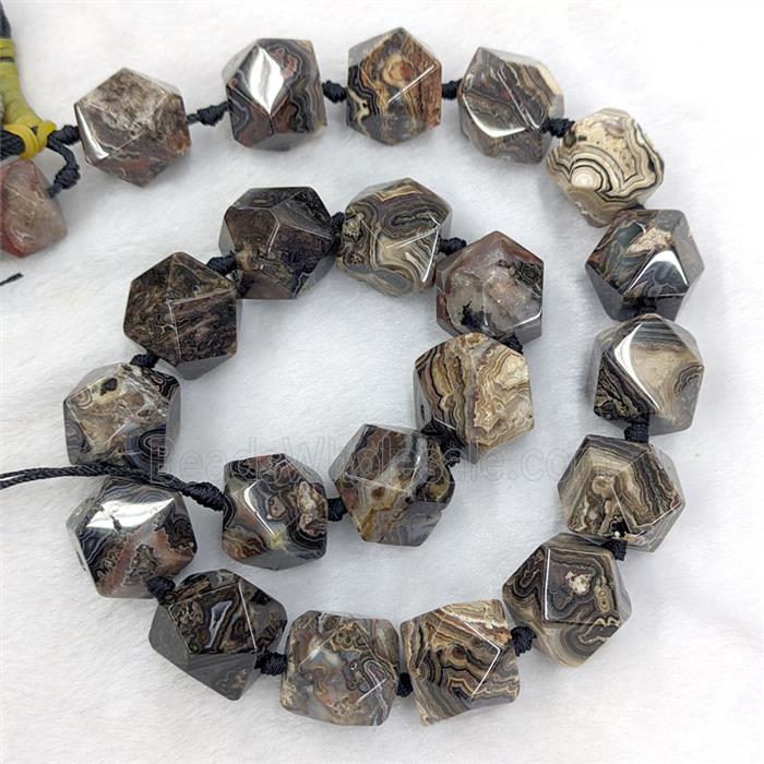Natural Mexican Crazy Lace Agate Beads Black Dye Freeform Faceted