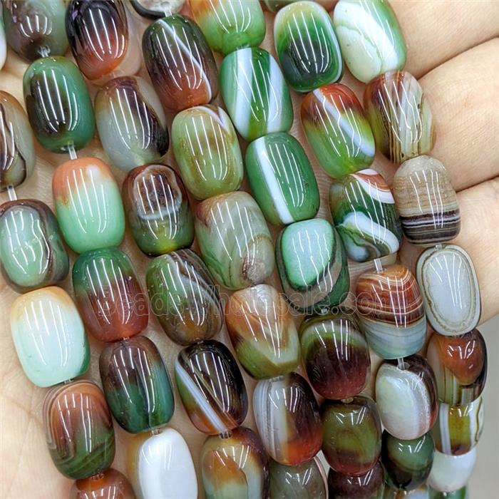 Natural Stripe Agate Barrel Beads Banded Green Red Dye