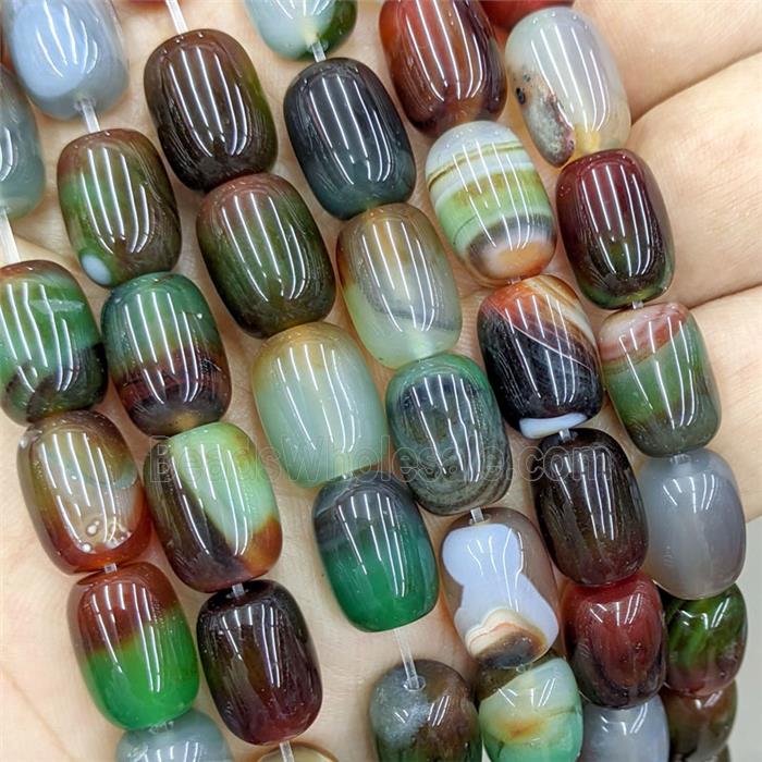 Natural Stripe Agate Barrel Beads Banded Green Red Dye AB-Grade