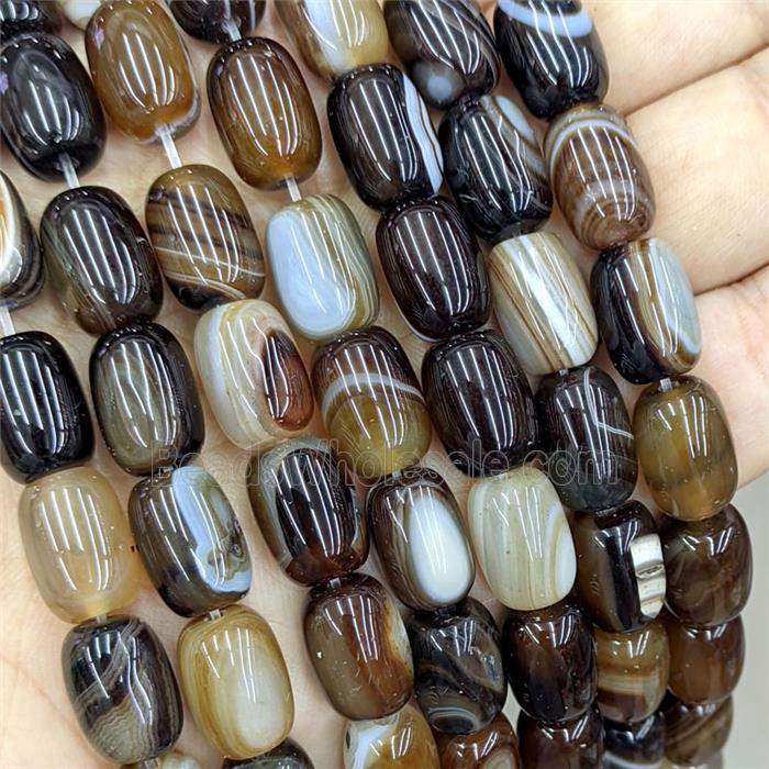 Natural Stripe Agate Barrel Beads Banded Coffee