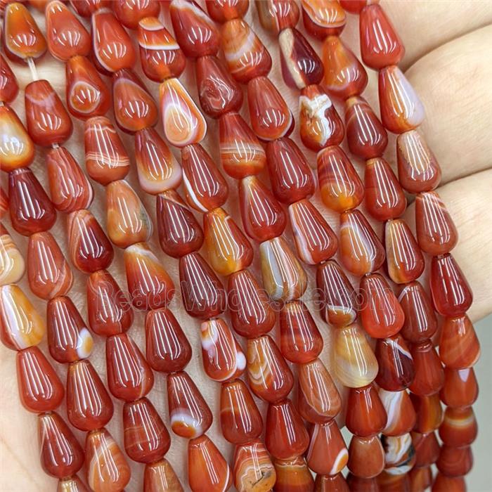 Natural Red Stripe Agate Teardrop Beads Dye