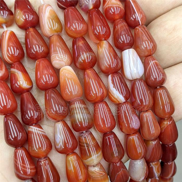 Natural Red Stripe Agate Teardrop Beads Dye