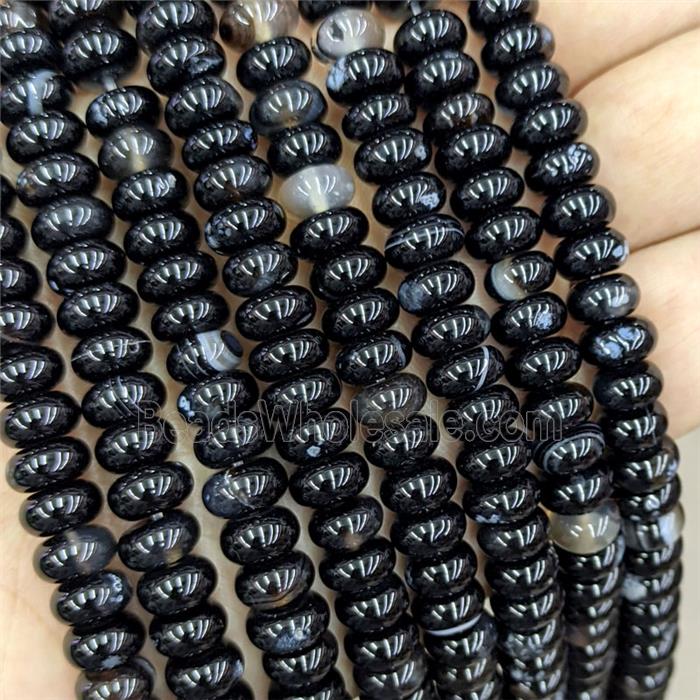 Natural Black Stripe Agate Rondelle Beads Banded Dye Smooth