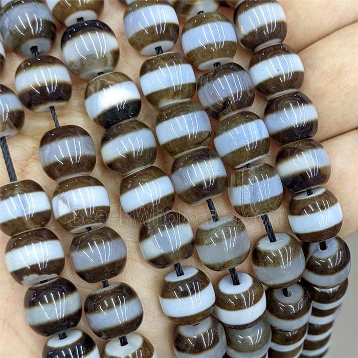 Tibetan Agate Round Beads Coffee White Dye Smooth