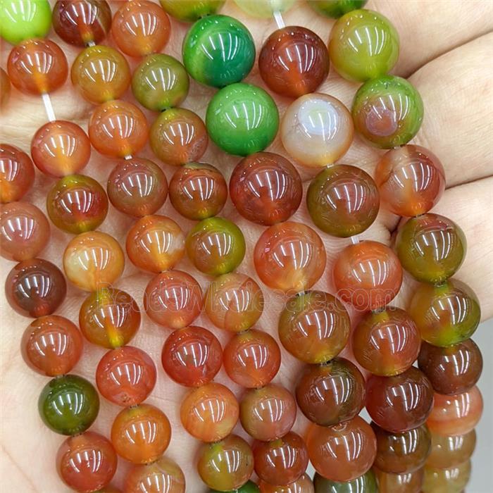 Natural Agate Round Beads Red Green Dye Smoth