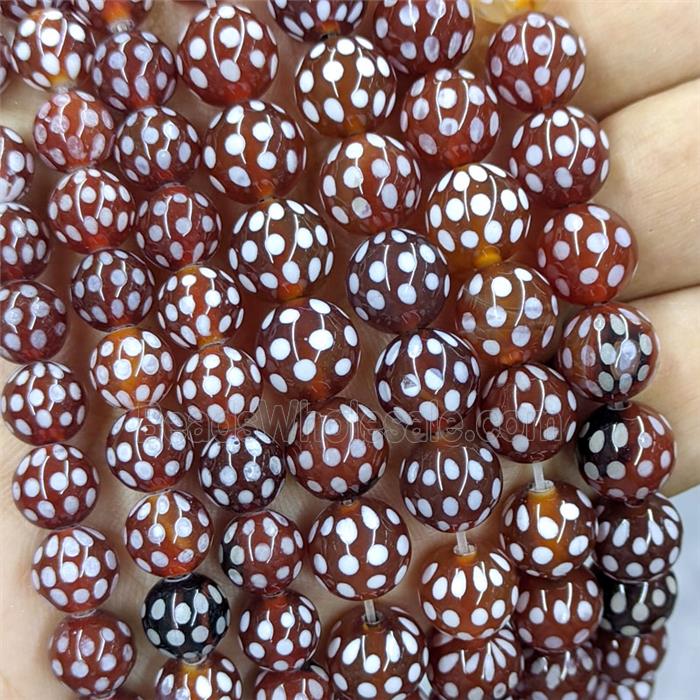Tibetan Agate Beads Smooth Round Red Dye