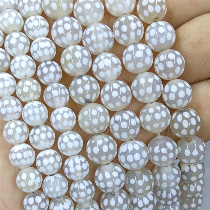 Tibetan Agate Beads Smooth Round White Dye