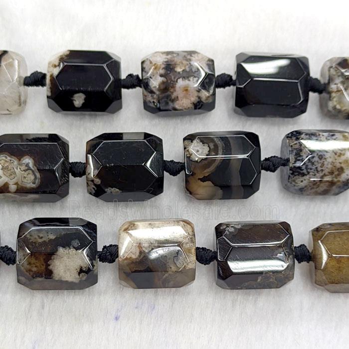 Natural Sakura Agate Tube Beads Faceted Black Dye