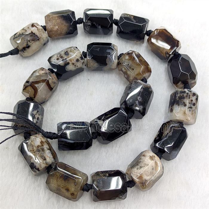 Natural Sakura Agate Tube Beads Faceted Black Dye