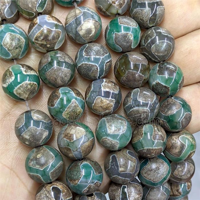 Tibetan Agate Round Beads Green Smooth Tortoise