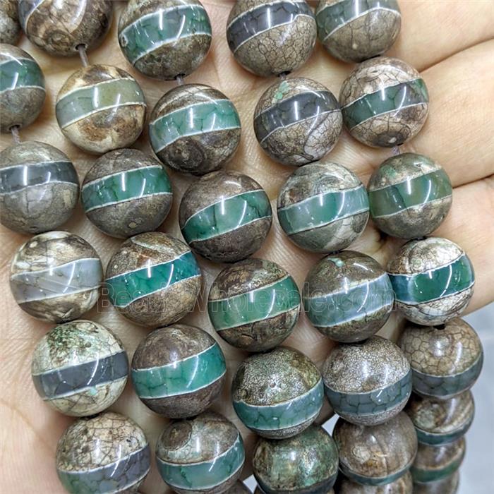 Tibetan Agate Round Beads Green Smooth Line