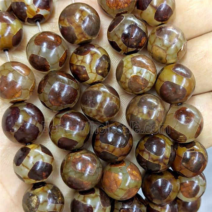 Tibetan Agate Round Beads Smooth Coffee Tortoise