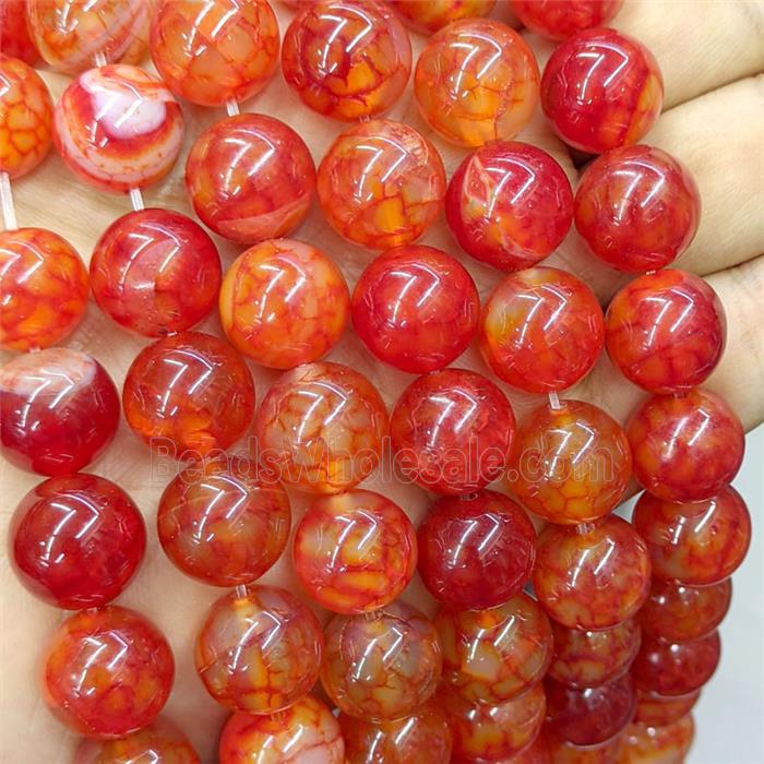 Red Veins Agate Beads Smooth Round Dye