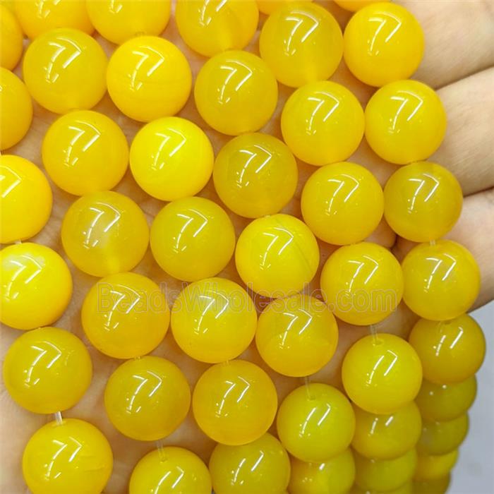 Yellow Agate Beads Smooth Round Dye
