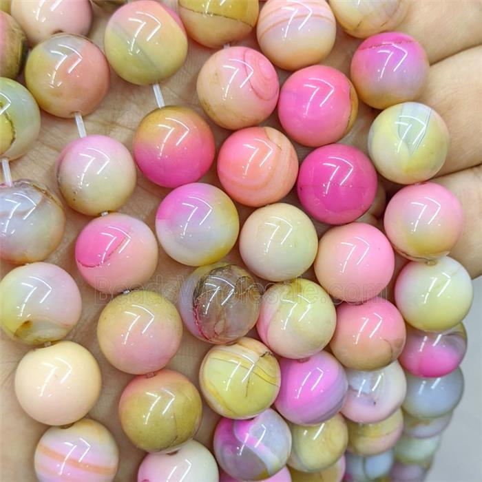 Agate Beads Smooth Round Dye Multicolor
