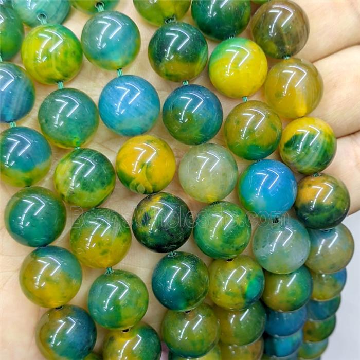 Agate Beads Smooth Round Dye Multicolor