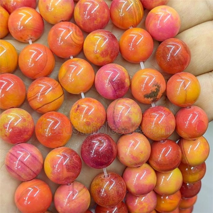 Agate Beads Smooth Round Dye Orange