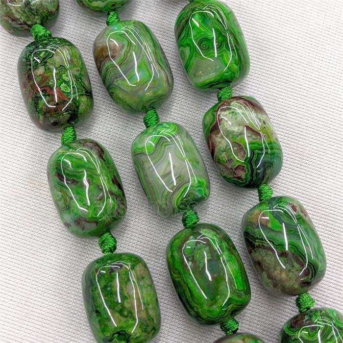 Natural Mexican Crazy Lace Agate Barrel Beads Green Dye