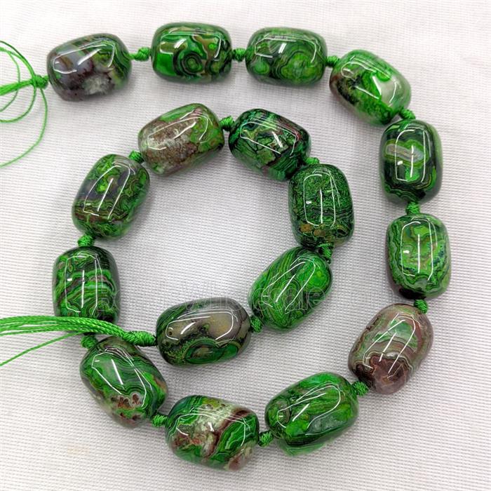 Natural Mexican Crazy Lace Agate Barrel Beads Green Dye