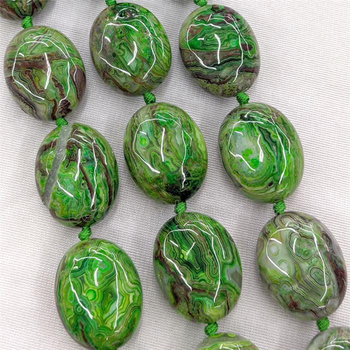 Natural Mexican Crazy Lace Agate Oval Beads Green Dye