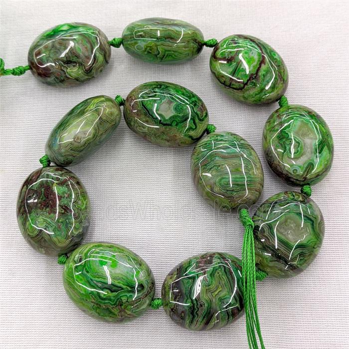 Natural Mexican Crazy Lace Agate Oval Beads Green Dye