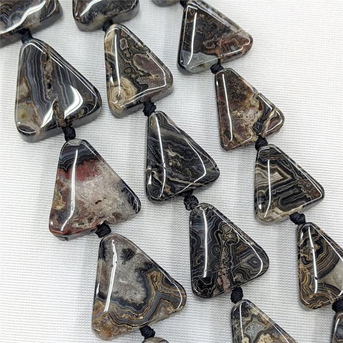Natural Mexican Crazy Lace Agate Triangle Beads Black Dye