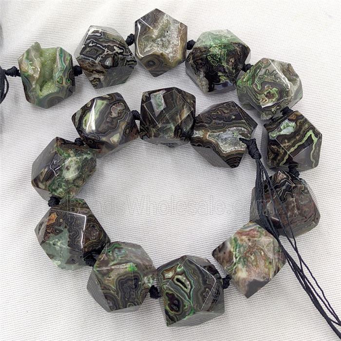 Natural Mexican Crazy Lace Agate Beads Freeform Faceted Black Dye