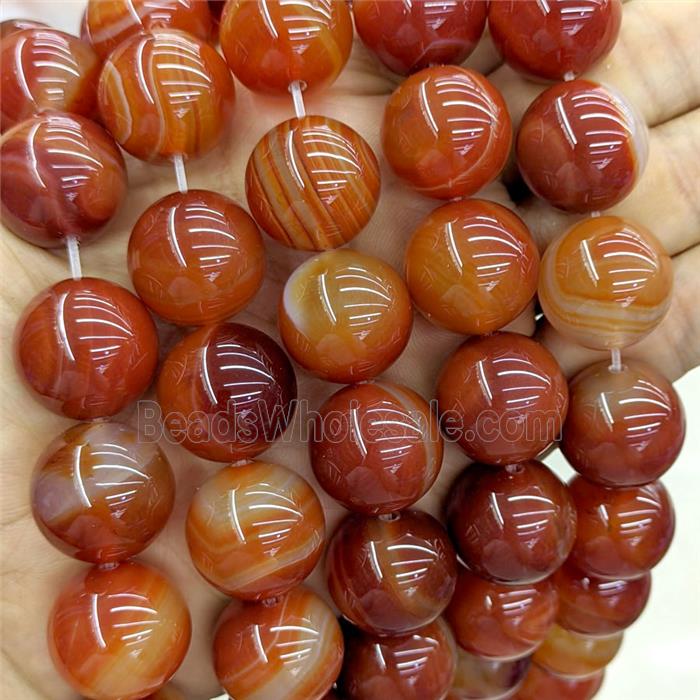 Natural Red Stripe Agate Beads Banded Dye Smooth Round
