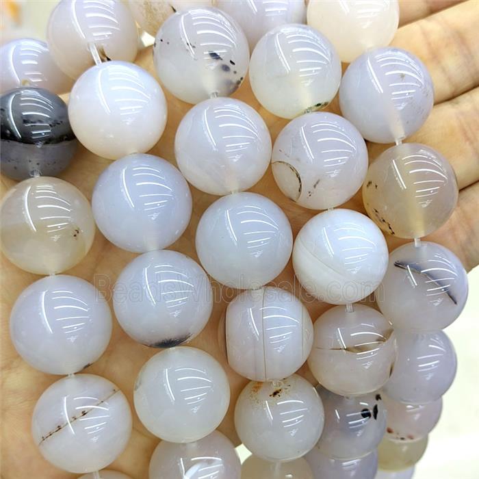 Natural White Heihua Agate Beads Smooth Round